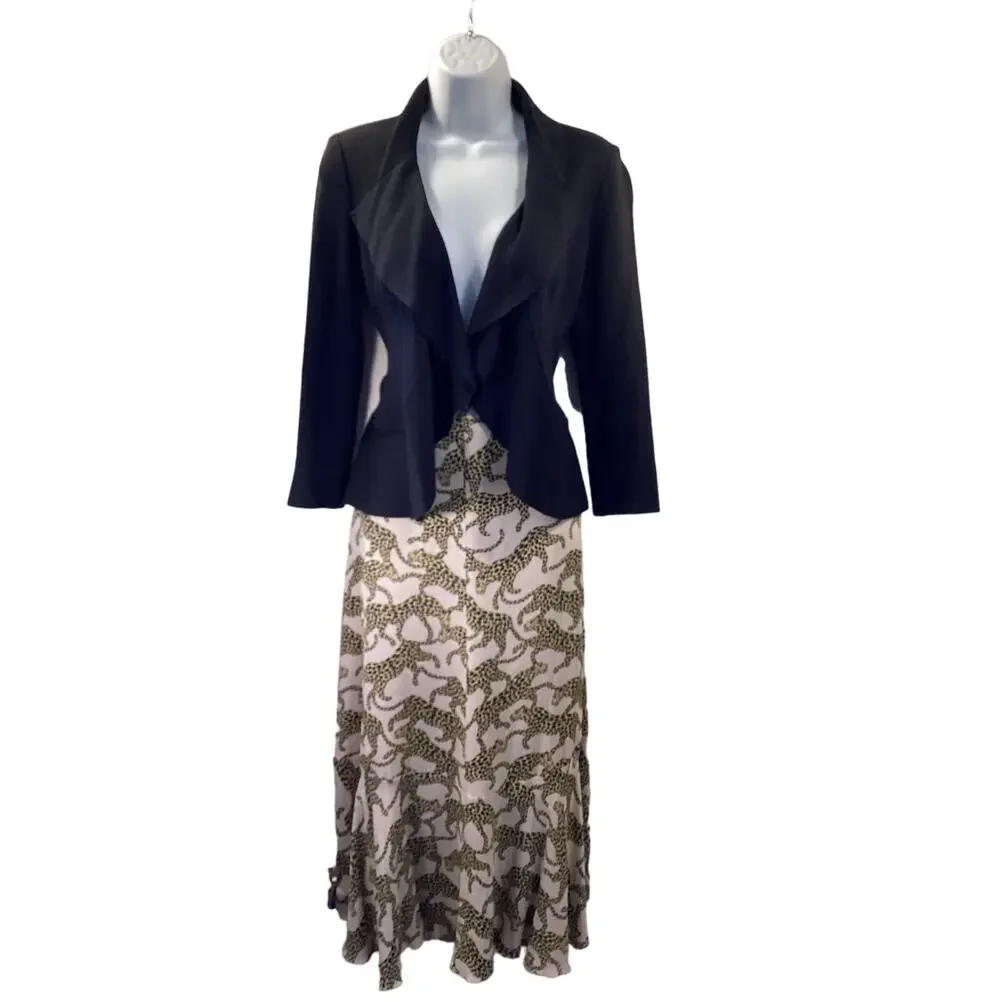 ST. JOHN CAVIAR Black Open Cardigan Ruffle Edge Wool Jacket Evening Blazer 2